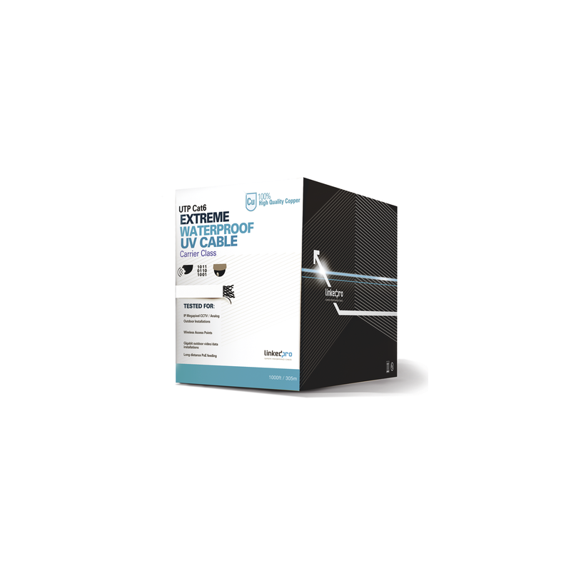 Bobina de Cable UTP Cat6 para Exterior en Color Blanco / 305 Metros (1000 Pies) / Certificada UL / Sin Blindaje