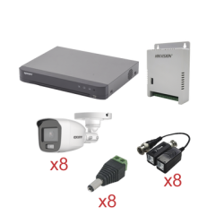 KIT TurboHD con Audio 1080p / DVR 8 Canales / 8 Cámaras Bala (exterior 2.8 mm) / Transceptores / Conectores / Fuente de 
