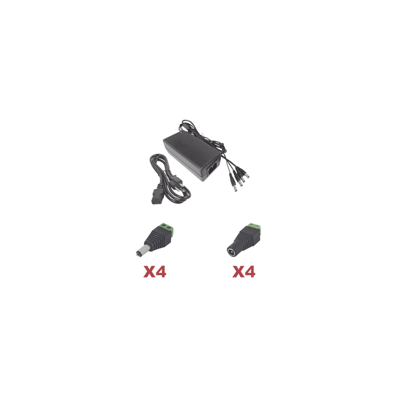 Kit con fuente EPCOM POWER LINE con salida de 12 Vcc a 5 Amper con 4 salidas / Incluye conectores JR52 y JR53