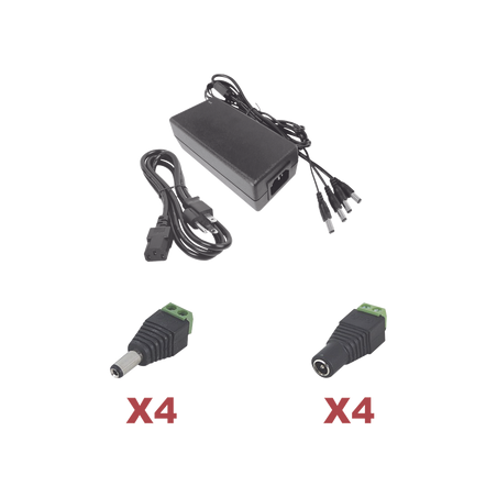 Kit con fuente EPCOM POWER LINE con salida de 12 Vcc a 5 Amper con 4 salidas / Incluye conectores JR52 y JR53
