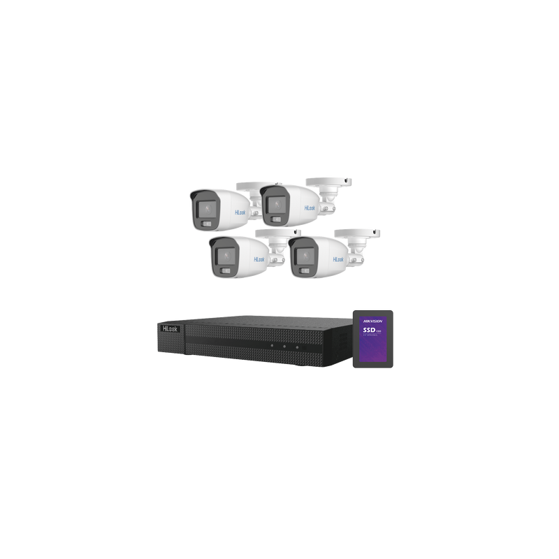 Kit TurboHD 1080p + SSD 1 TB / DVR 4 Canales / 4 Cámaras Bala ColorVu con Micrófono Integrado / Fuente de Poder / Acceso