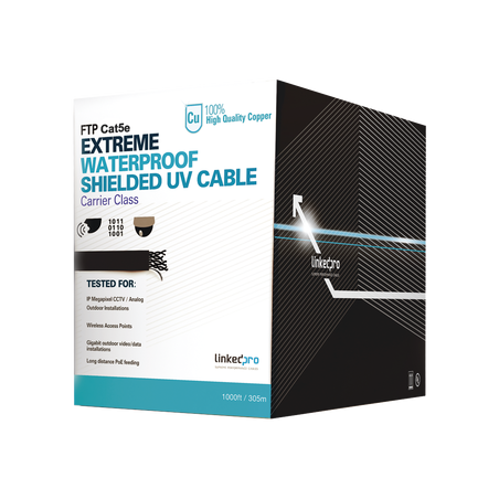 Cable UTP Categoría 5e para Exterior / 24AWG 4 Pares / Conductor Cobre Desnudo / Cubierta LDPE Negra Resistente a Rayos 