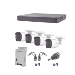 KIT TurboHD 1080p / DVR 4 Canales / 4 Cámaras Bala Policarbonato con Audio Integrado (exterior 2.8 mm) / Transceptores /