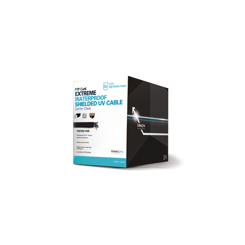 Bobina de Cable de 305 Metros (1000 Pies) Cat6+ Calibre 23 Exterior Blindado Tipo FTP para Climas Extremos, UL, Color Ne