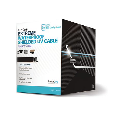 Bobina de Cable de 305 Metros (1000 Pies) Cat6+ Calibre 23 Exterior Blindado Tipo FTP para Climas Extremos, UL, Color Ne