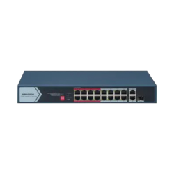 Switch PoE+ / No Administrable / 16 Puertos 10/100 Mbps PoE+ / 2 Puertos 1000 Mbps Uplink / 1 Puerto SFP Uplink / Modo E