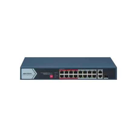 Switch PoE+ / No Administrable / 16 Puertos 10/100 Mbps PoE+ / 2 Puertos 1000 Mbps Uplink / 1 Puerto SFP Uplink / Modo E