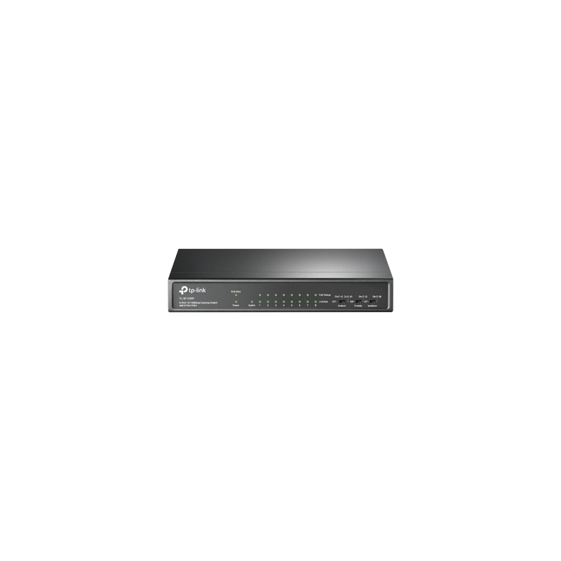 Switch PoE+ No Administrable / De Escritorio 9 puertos 10/100 Mbps / 8 puertos PoE af/at Inteligente / Presupuesto 65 W 
