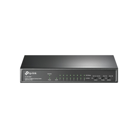 Switch PoE+ No Administrable / De Escritorio 9 puertos 10/100 Mbps / 8 puertos PoE af/at Inteligente / Presupuesto 65 W 