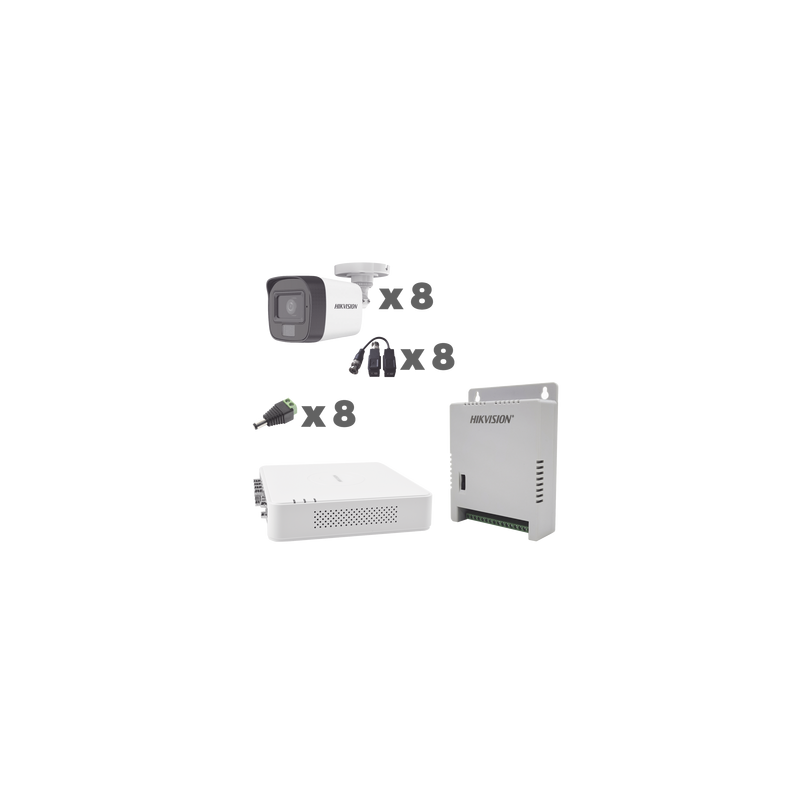 KIT TurboHD 1080p / DVR 8 Canales con audio por coaxitron / 8 Cámaras con Micrófono Integrado 101° Visión/  luz blanca +