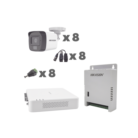 KIT TurboHD 1080p / DVR 8 Canales con audio por coaxitron / 8 Cámaras con Micrófono Integrado 101° Visión/  luz blanca +