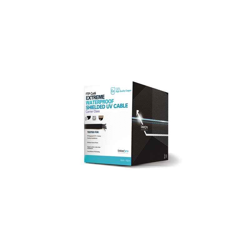 Bobina de 152.5 Metros (500 Pies) Cat6+ Calibre 23 Exterior Blindado Tipo FTP Para Climas Extremos, UL Para Aplicaciones