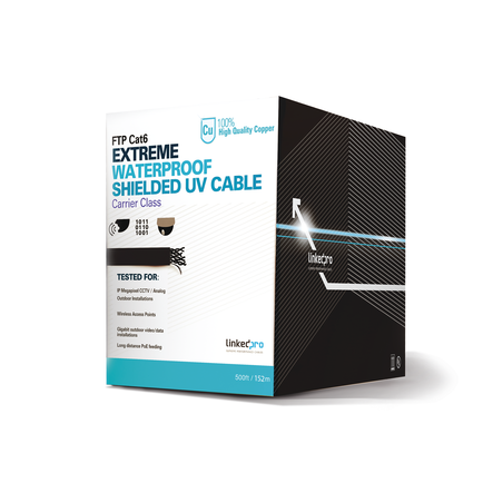Bobina de 152.5 Metros (500 Pies) Cat6+ Calibre 23 Exterior Blindado Tipo FTP Para Climas Extremos, UL Para Aplicaciones