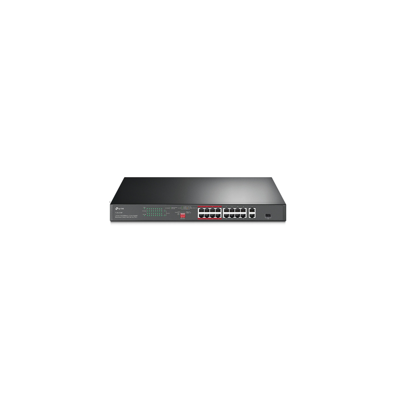 Switch PoE+ no Administrable 16 puertos 10/100 Mbps + 2 puertos 10/100/1000 Mbps + 1 puerto SFP, 8 puertos Extensor PoE 