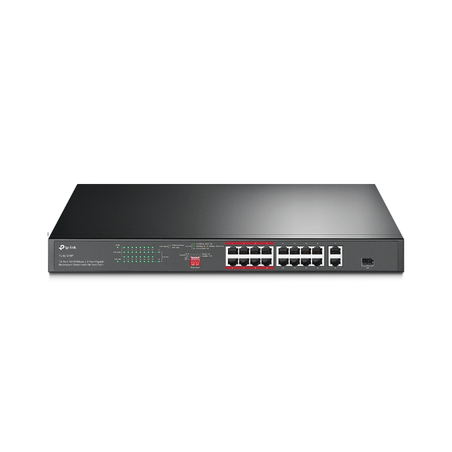 Switch PoE+ no Administrable 16 puertos 10/100 Mbps + 2 puertos 10/100/1000 Mbps + 1 puerto SFP, 8 puertos Extensor PoE 