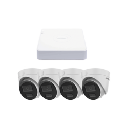 Kit IP 1080p (2 Megapixel) / NVR de 4 Canales con 4 Puertos PoE / 4 Cámaras IP Turret con Micrófono Integrado / ColorVu 
