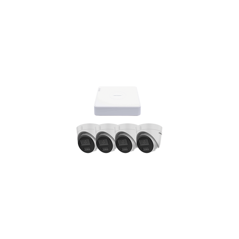 Kit IP 1080p (2 Megapixel) / NVR de 4 Canales con 4 Puertos PoE / 4 Cámaras IP Turret con Micrófono Integrado / ColorVu 