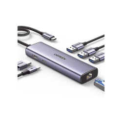 HUB USB-C (Docking Revodok) 6 en 1 | 3 Puertos USB-A 3.0 (5 Gbps) | USB-C PD 100W | HDMI 4K@30Hz | Entrada 1 RJ45 (Gigab