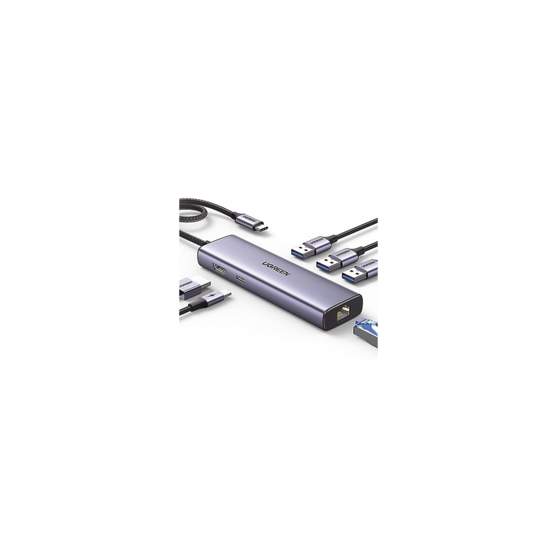 HUB USB-C (Docking Revodok) 6 en 1 | 3 Puertos USB-A 3.0 (5 Gbps) | USB-C PD 100W | HDMI 4K@30Hz | Entrada 1 RJ45 (Gigab