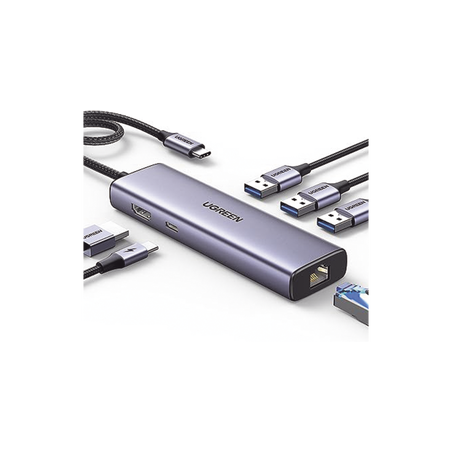 HUB USB-C (Docking Revodok) 6 en 1 | 3 Puertos USB-A 3.0 (5 Gbps) | USB-C PD 100W | HDMI 4K@30Hz | Entrada 1 RJ45 (Gigab