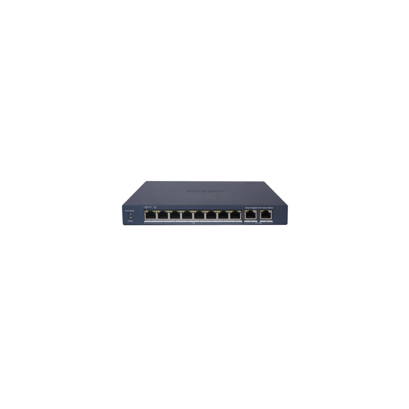 Switch Gigabit PoE+ / Administrable / 8 Puertos 1000 Mbps PoE+ / 2 Puertos 1000 Mbps de Uplink / Configuración Nube Hik-