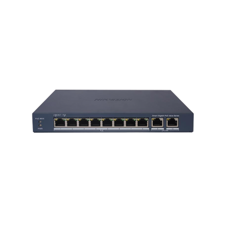 Switch Gigabit PoE+ / Administrable / 8 Puertos 1000 Mbps PoE+ / 2 Puertos 1000 Mbps de Uplink / Configuración Nube Hik-