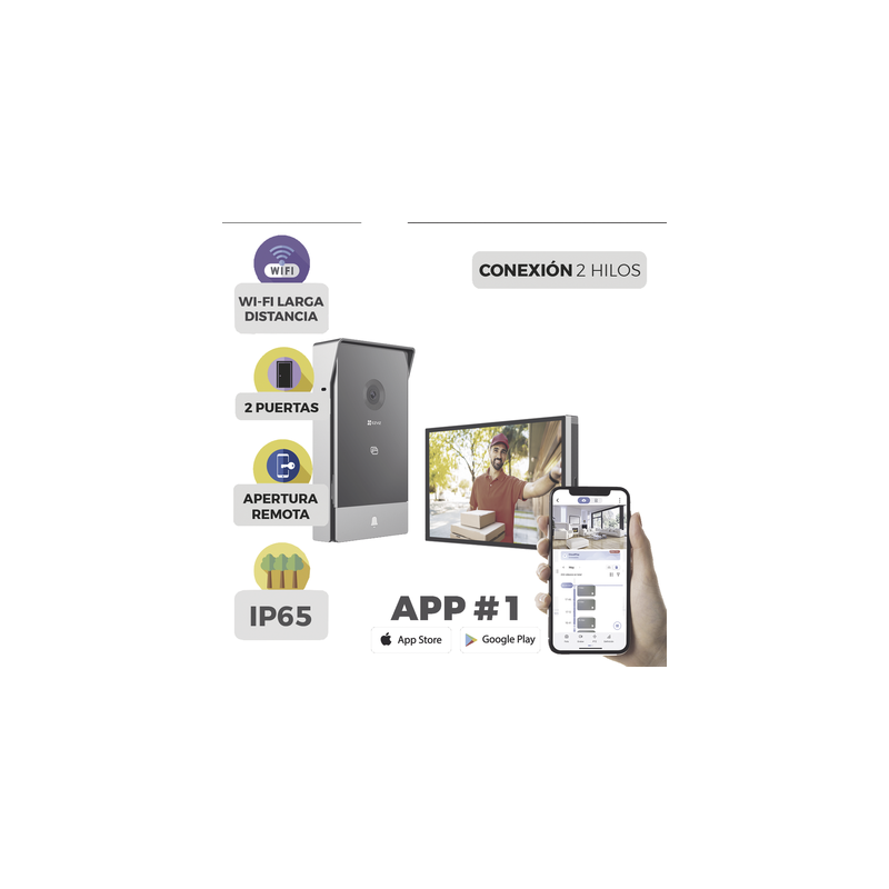 Videoportero IP Conexión a 2 Hilos / Con Monitor Wi-Fi para Interior / Frente de Calle  IP65 Uso En Exterior Debe Tener 